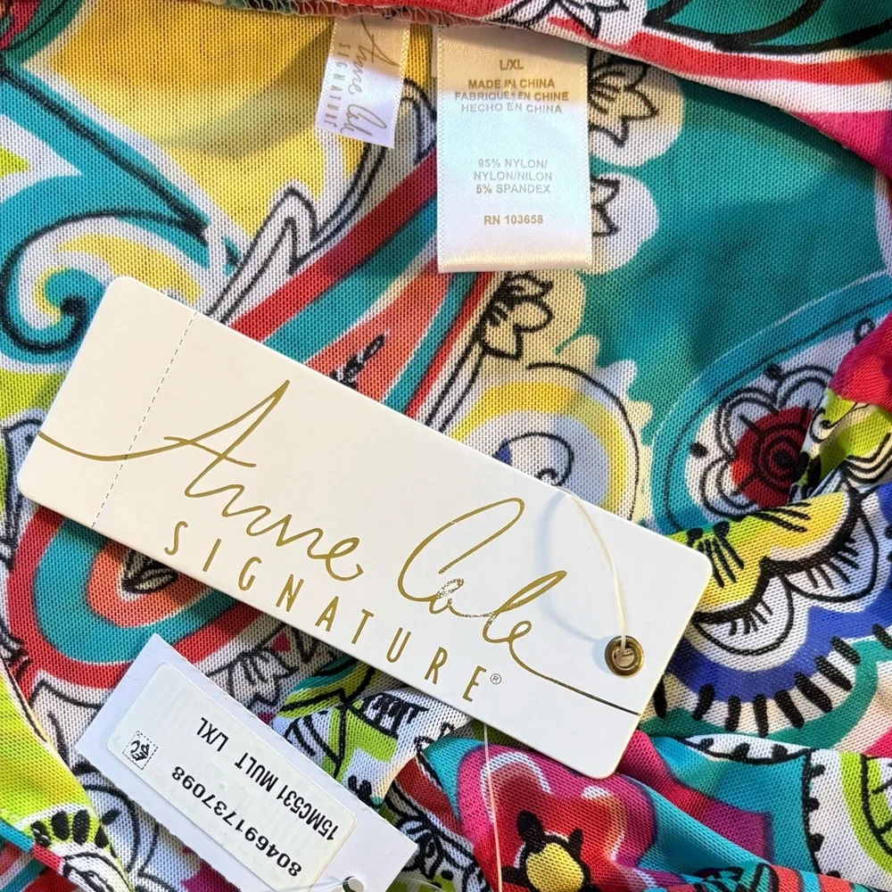 NWT Anne Cole Multicolor Paisley Print Swim Cover-Up Lightweight Dress Sz L/XL💛 - Picture 8 of 11